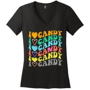 I Love Candy Halloween Party Cute Trick Or Treat Candyland Women's V-Neck T-Shirt