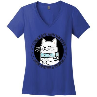 I Like Cats And Hockey And Maybe 3 People 2023 Gift Women's V-Neck T-Shirt