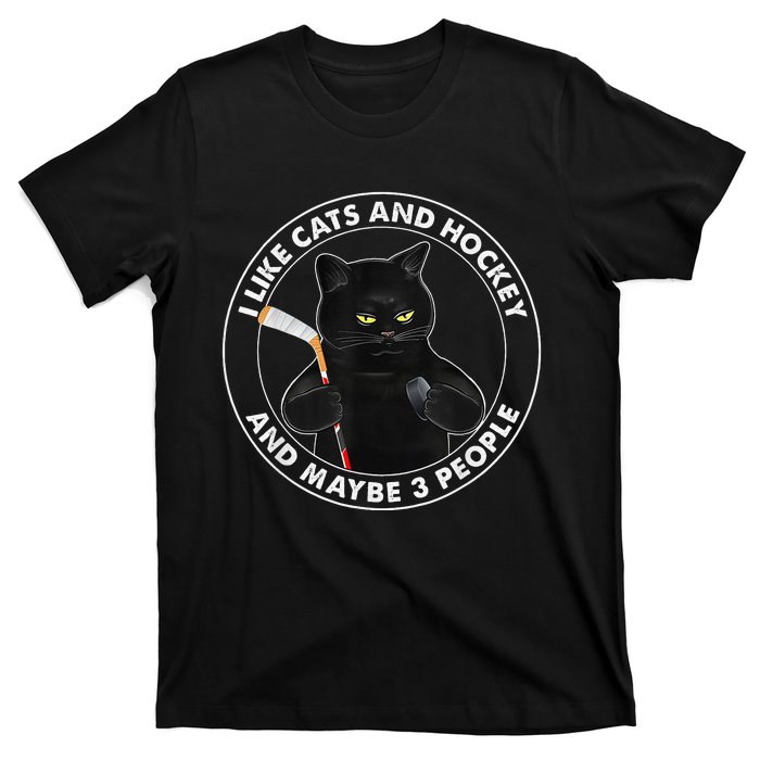 I Like Cats And Hockey And Maybe 3 People Funny Cats T-Shirt