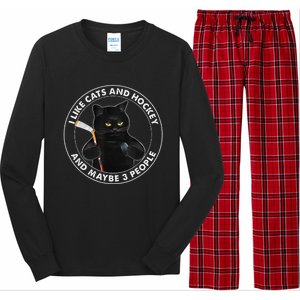 I Like Cats And Hockey And Maybe 3 People Funny Cats Long Sleeve Pajama Set