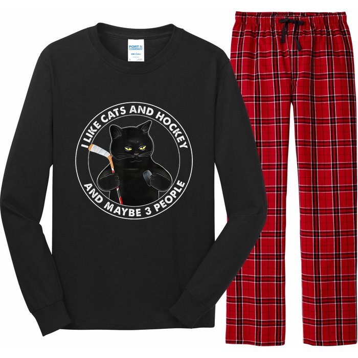 I Like Cats And Hockey And Maybe 3 People Funny Cats Long Sleeve Pajama Set