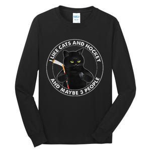 I Like Cats And Hockey And Maybe 3 People Funny Cats Tall Long Sleeve T-Shirt