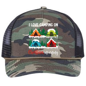 I Love Camping On Christmas Morning Gift Retro Rope Trucker Hat Cap