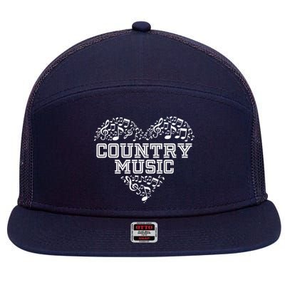 I Love Country Design Country Music Lover  7 Panel Mesh Trucker Snapback Hat