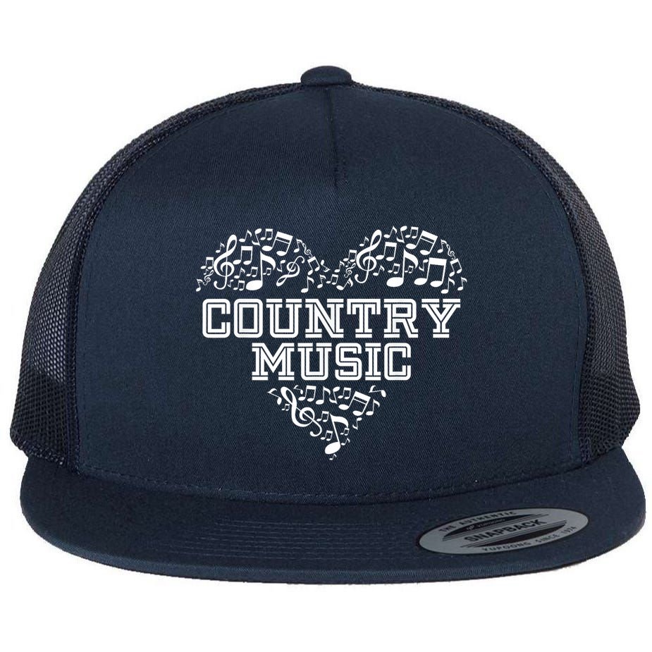 I Love Country Design Country Music Lover  Flat Bill Trucker Hat