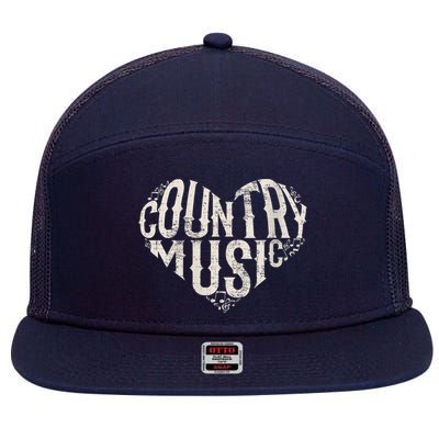 I Love Country Design Country Music Lover Gift Idea 7 Panel Mesh Trucker Snapback Hat