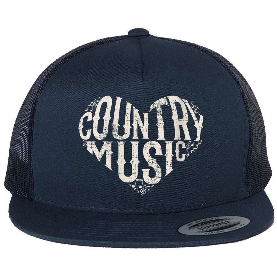 I Love Country Design Country Music Lover Gift Idea Flat Bill Trucker Hat