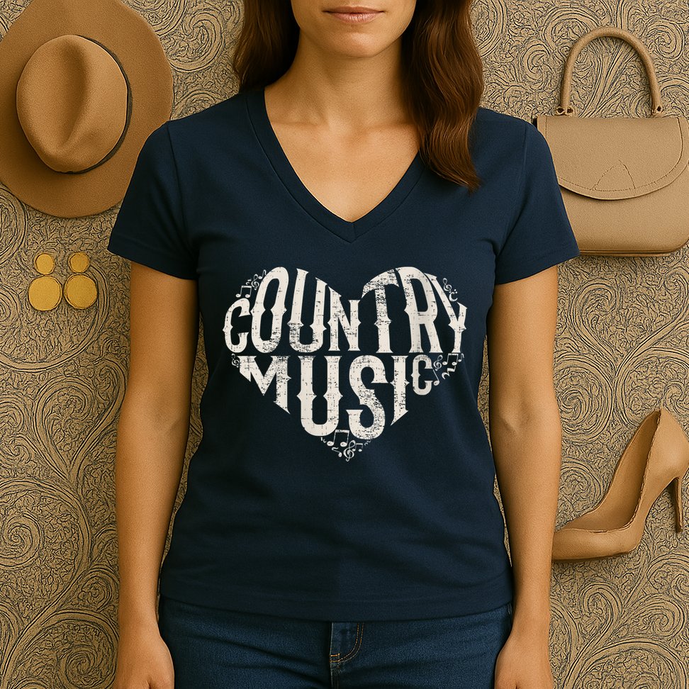 I Love Country Design Country Music Lover Gift Idea Women's V-Neck T-Shirt