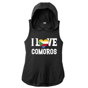 I Love Comoros Flag Patriotic Throwback Souvenir Gift Ladies PosiCharge Tri-Blend Wicking Draft Hoodie Tank