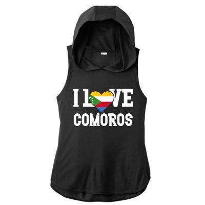 I Love Comoros Flag Patriotic Throwback Souvenir Gift Ladies PosiCharge Tri-Blend Wicking Draft Hoodie Tank