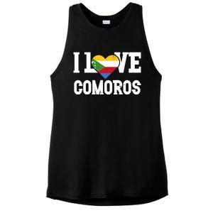 I Love Comoros Flag Patriotic Throwback Souvenir Gift Ladies PosiCharge Tri-Blend Wicking Tank