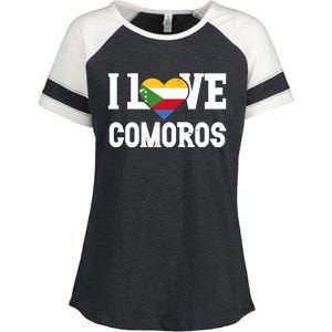 I Love Comoros Flag Patriotic Throwback Souvenir Gift Enza Ladies Jersey Colorblock Tee