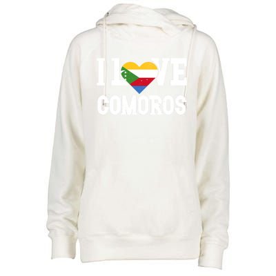 I Love Comoros Flag Patriotic Throwback Souvenir Gift Womens Funnel Neck Pullover Hood