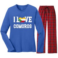 I Love Comoros Flag Patriotic Throwback Souvenir Gift Women's Long Sleeve Flannel Pajama Set 