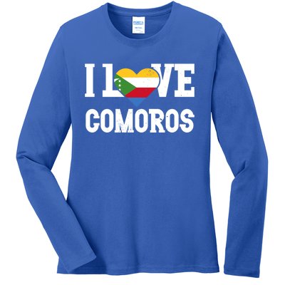 I Love Comoros Flag Patriotic Throwback Souvenir Gift Ladies Long Sleeve Shirt