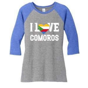 I Love Comoros Flag Patriotic Throwback Souvenir Gift Women's Tri-Blend 3/4-Sleeve Raglan Shirt