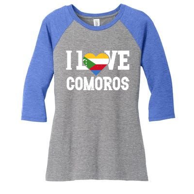 I Love Comoros Flag Patriotic Throwback Souvenir Gift Women's Tri-Blend 3/4-Sleeve Raglan Shirt