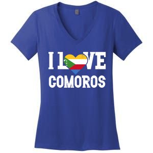 I Love Comoros Flag Patriotic Throwback Souvenir Gift Women's V-Neck T-Shirt