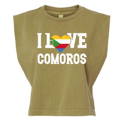 I Love Comoros Flag Patriotic Throwback Souvenir Gift Garment-Dyed Women's Muscle Tee