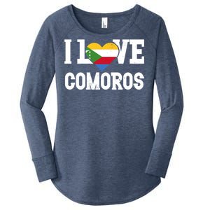 I Love Comoros Flag Patriotic Throwback Souvenir Gift Women's Perfect Tri Tunic Long Sleeve Shirt