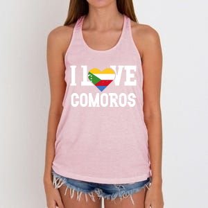 I Love Comoros Flag Patriotic Throwback Souvenir Gift Women's Knotted Racerback Tank