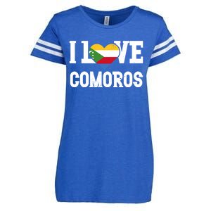 I Love Comoros Flag Patriotic Throwback Souvenir Gift Enza Ladies Jersey Football T-Shirt