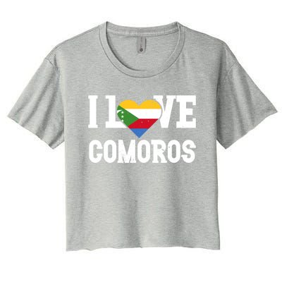 I Love Comoros Flag Patriotic Throwback Souvenir Gift Women's Crop Top Tee