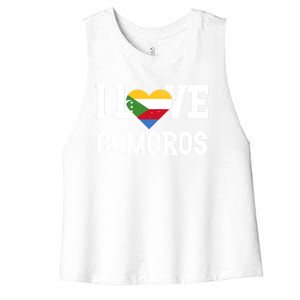 I Love Comoros Flag Patriotic Throwback Souvenir Gift Women's Racerback Cropped Tank