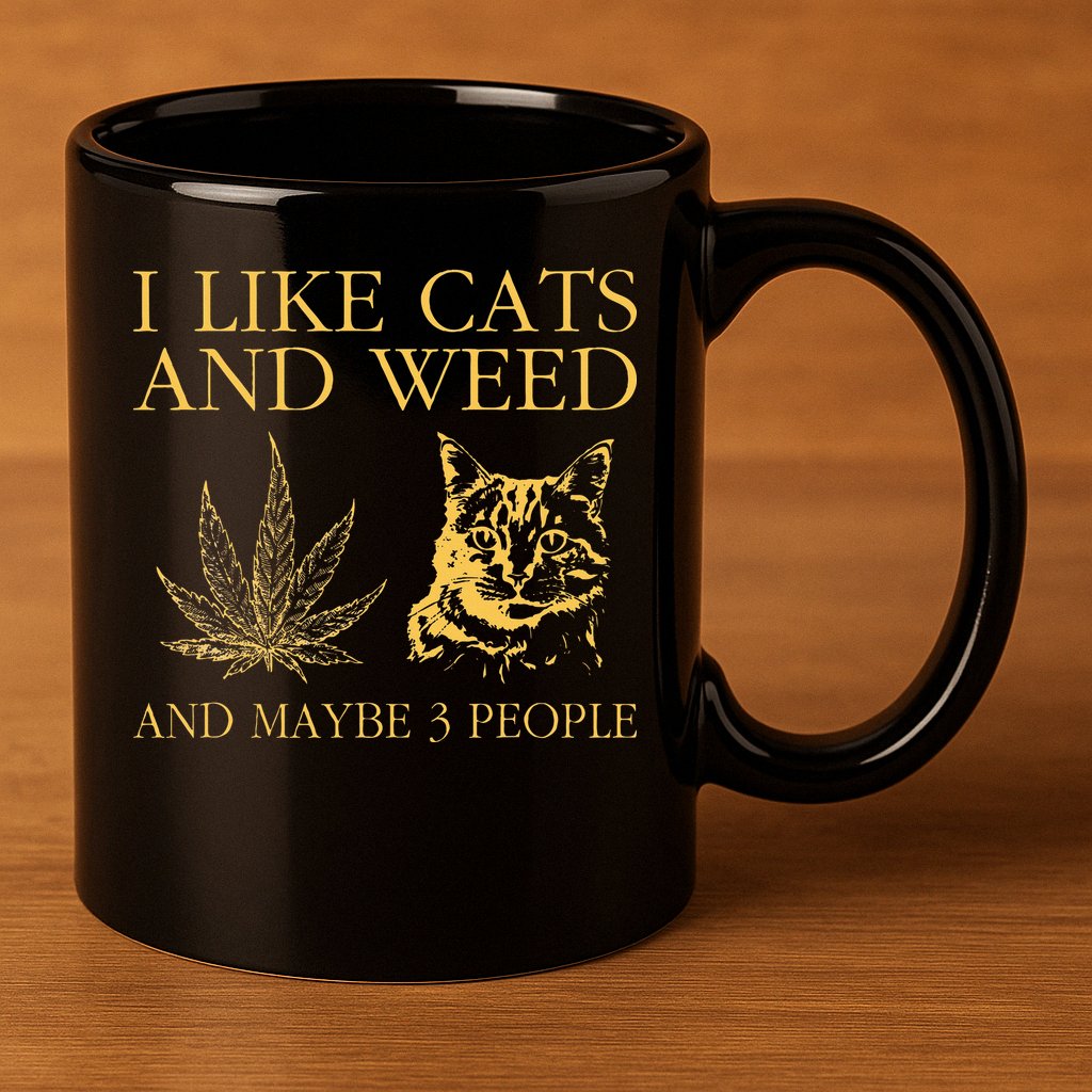 I Like Cats And Weed And Maybe 3 People 11oz C Handle Ceramic Mug