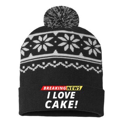 I Love Cake Breaking News Funny Breaking News Humor Foodie USA-Made Snowflake Beanie