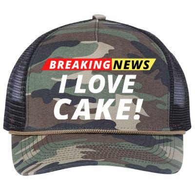 I Love Cake Breaking News Funny Breaking News Humor Foodie Retro Rope Trucker Hat Cap