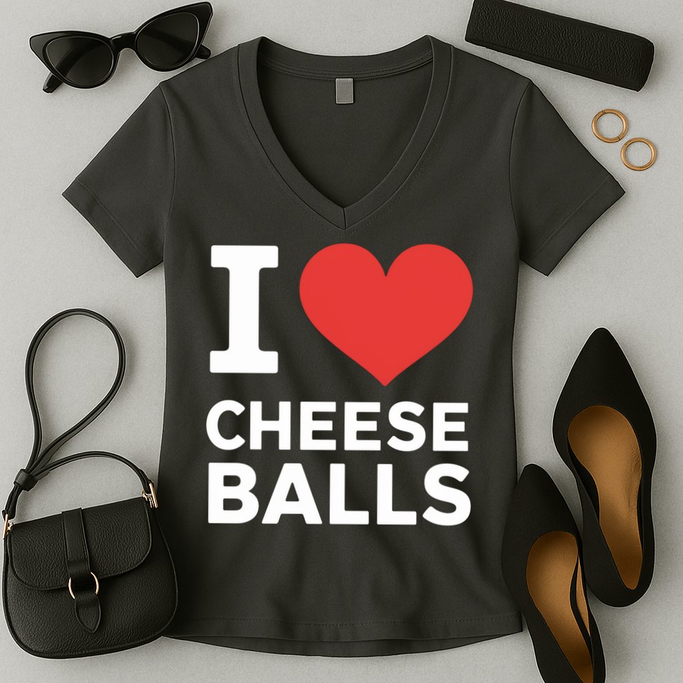 I Love Cheese Balls Funny Foodie Funny Cheese Ball Lover Women's V-Neck T-Shirt