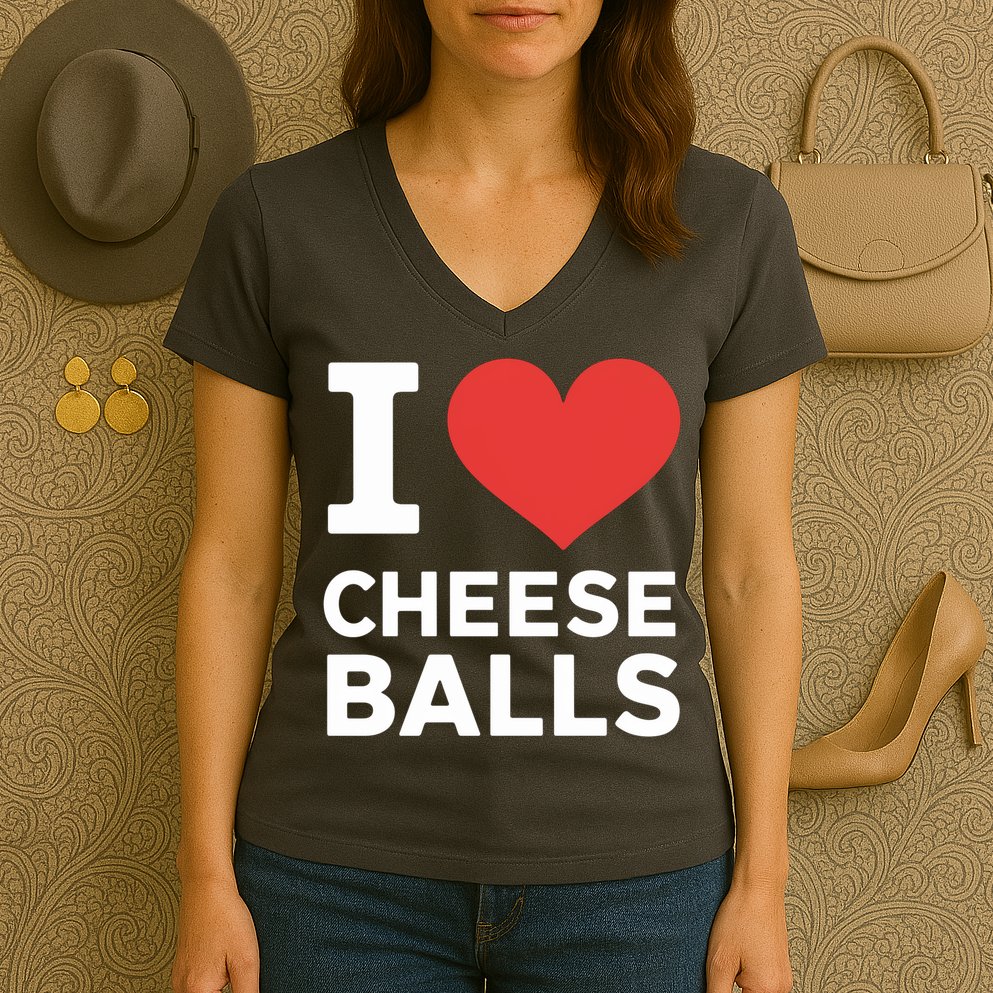 I Love Cheese Balls Funny Foodie Funny Cheese Ball Lover Women's V-Neck T-Shirt