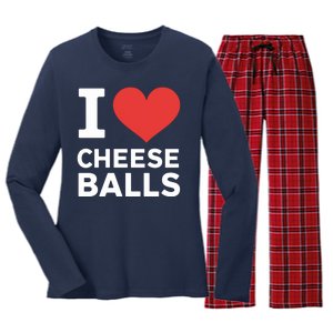 I Love Cheese Balls Funny Foodie Funny Cheese Ball Lover Women's Long Sleeve Flannel Pajama Set 