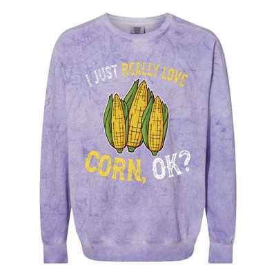 I Love Corn OK Cute And Funny Corn On The Cob Colorblast Crewneck Sweatshirt