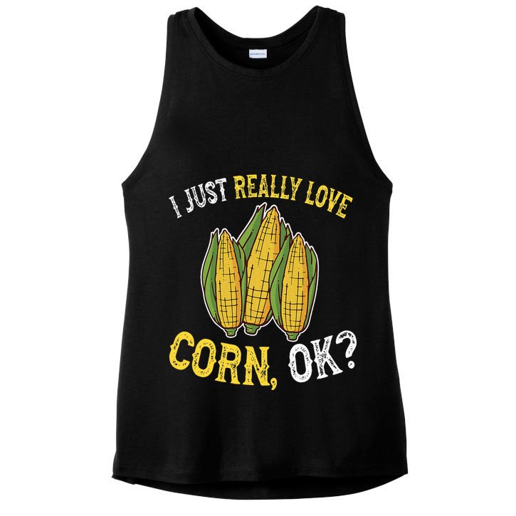 I Love Corn OK Cute And Funny Corn On The Cob Ladies PosiCharge Tri-Blend Wicking Tank