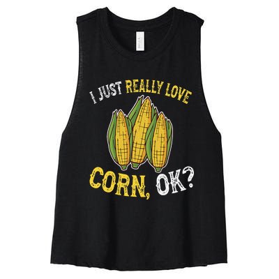 I Love Corn OK Cute And Funny Corn On The Cob Women's Racerback Cropped Tank