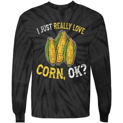 I Love Corn OK Cute And Funny Corn On The Cob Tie-Dye Long Sleeve Shirt