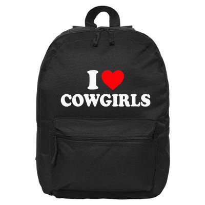 I Love Cowgirls I Heart Cowgirls 16 in Basic Backpack