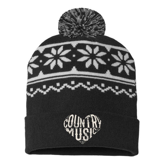 I Love Country Design Country Music Lover Gift Idea USA-Made Snowflake Beanie