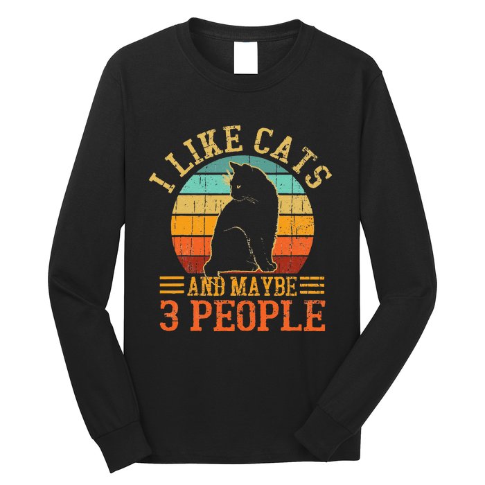 I Like Cats And Maybe 3 People Cat Funny Father's Day Long Sleeve Shirt