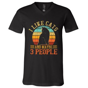 I Like Cats And Maybe 3 People Cat Funny Father's Day V-Neck T-Shirt