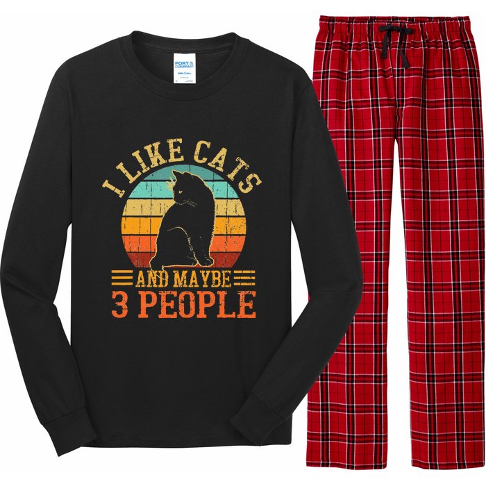 I Like Cats And Maybe 3 People Cat Funny Father's Day Long Sleeve Pajama Set