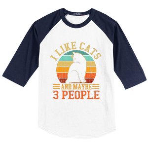 I Like Cats And Maybe 3 People Cat Funny Father's Day Baseball Sleeve Shirt