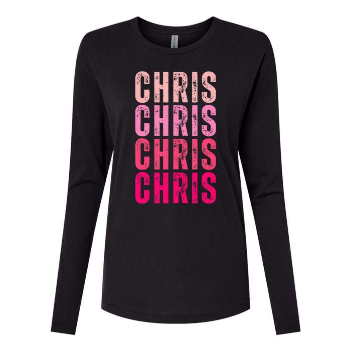 I Love Chris First Name Chris Vintage Womens Cotton Relaxed Long Sleeve T-Shirt