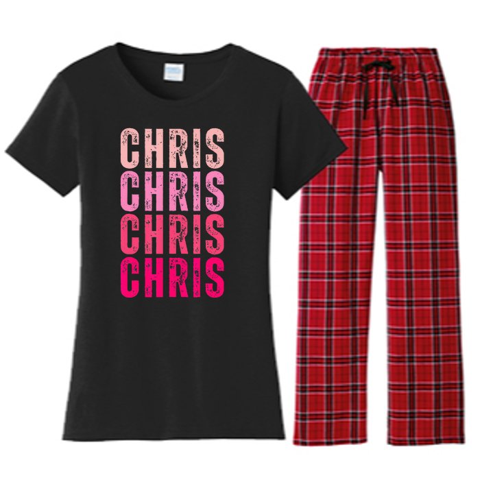 I Love Chris First Name Chris Vintage Women's Flannel Pajama Set