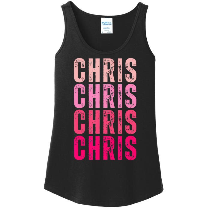 I Love Chris First Name Chris Vintage Ladies Essential Tank