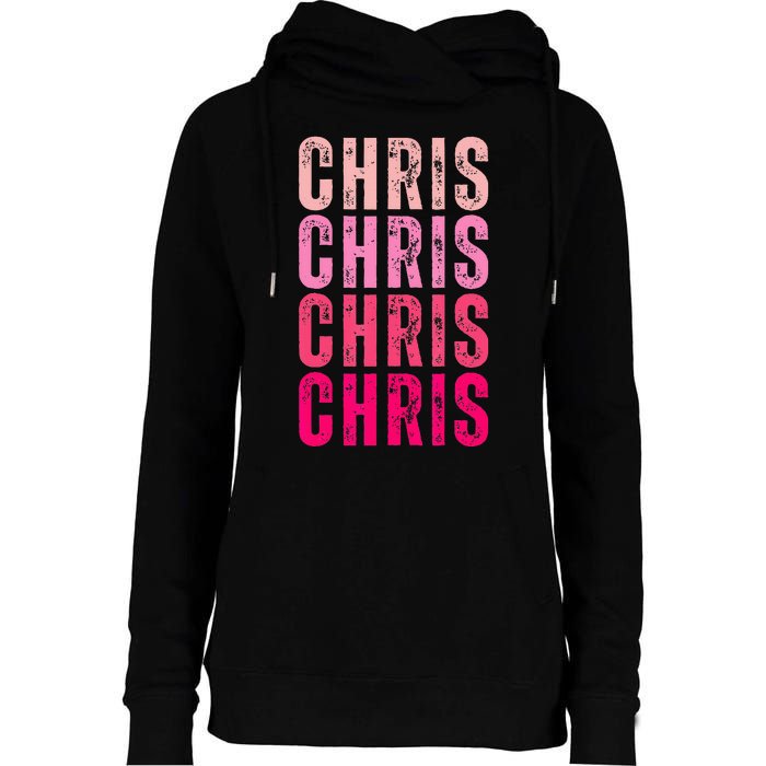 I Love Chris First Name Chris Vintage Womens Funnel Neck Pullover Hood