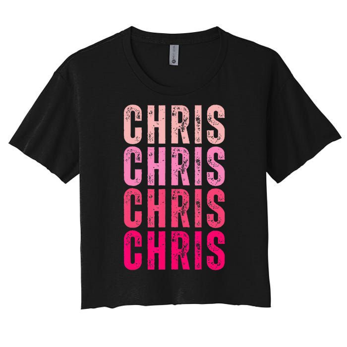 I Love Chris First Name Chris Vintage Women's Crop Top Tee