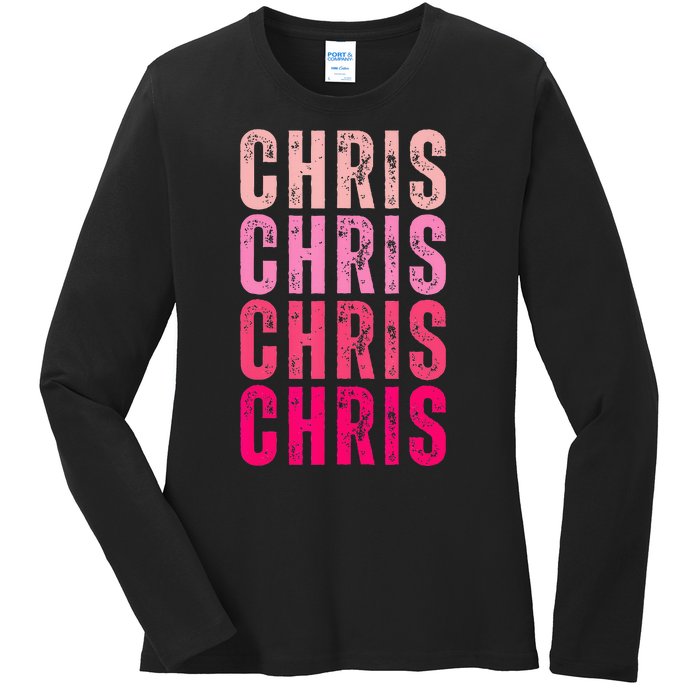 I Love Chris First Name Chris Vintage Ladies Long Sleeve Shirt